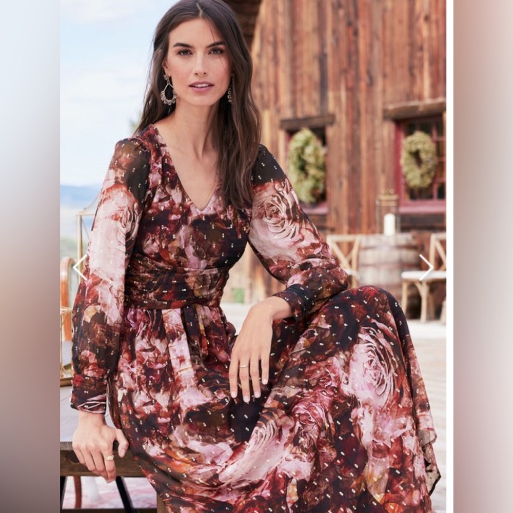 Soft Surroundings Rina Silk Floral Maxi Dress Women’s Retail $250